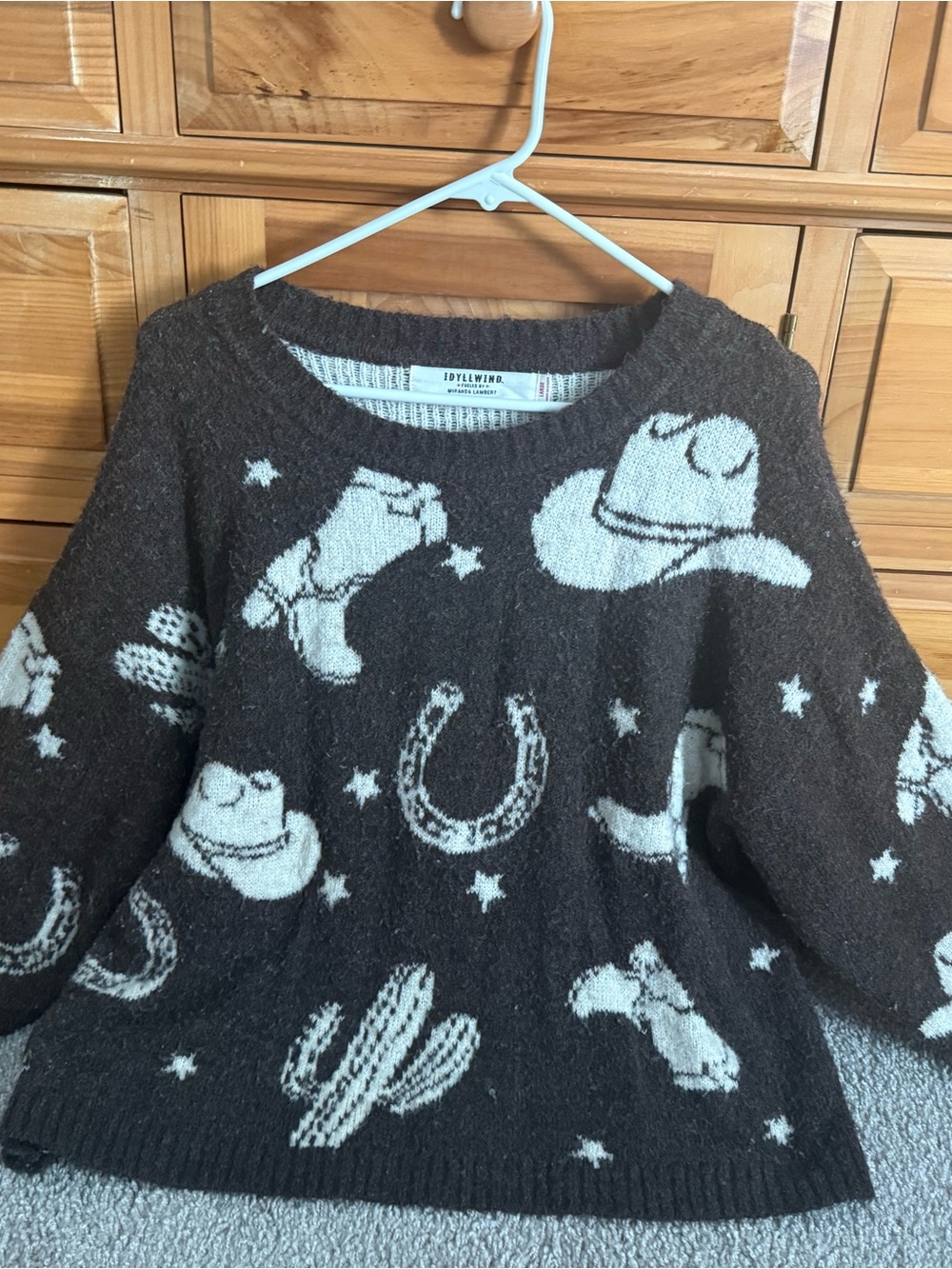 Idyllwind Brown and Cream Western Motif Crewneck Sweater— WORN ONCE